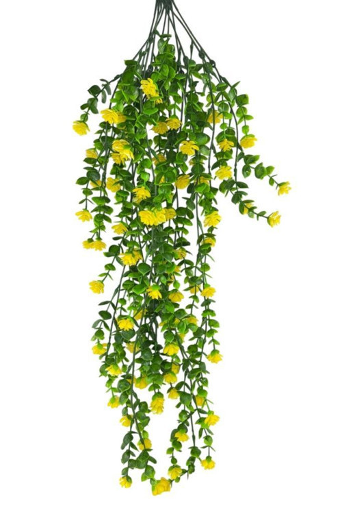 Yapay Çiçek Sarı Sarkan Lotus Çiçekli Okaliptus Şimşir Yapay Sarmaşık 5dal 60cm