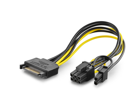 HDX5570 SATA to 6+2 Pin Ekran Kartı Power Kablosu 26 cm Siyah