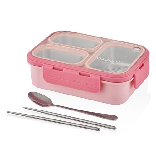 Çelik Beslenme Kutusu Lunch Box Paslanmaz 620 Ml Pembe Xc-7097