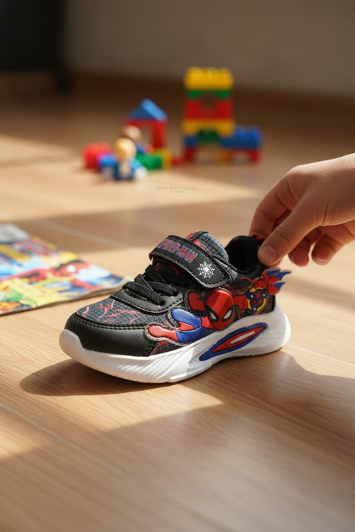 Çocuk Ortopedik Tabanlı Örümcek Adam Karakterli Işıklı Sneaker Ayakkabı