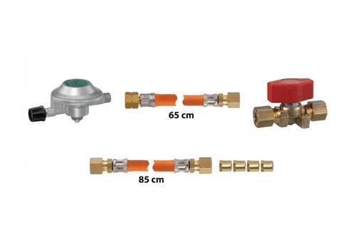 Marin Tekne Yat ve Karavan Tipi Tüpgaz LPG Kiti - ISO 10239 Standardı 30 mbar Dedantör, Çift Hortum ve Vana Seti (65cm