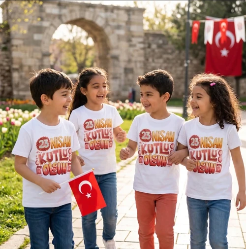 23 Nisan Çocuk Bayramı Tshirt tasarımları Ütüyle Yapışan DTF Tekstil Baskısı