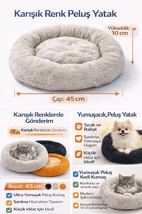 Kedi Köpek Simit Yatağı Karışık Renklerde 12*45 cm 1 Adet