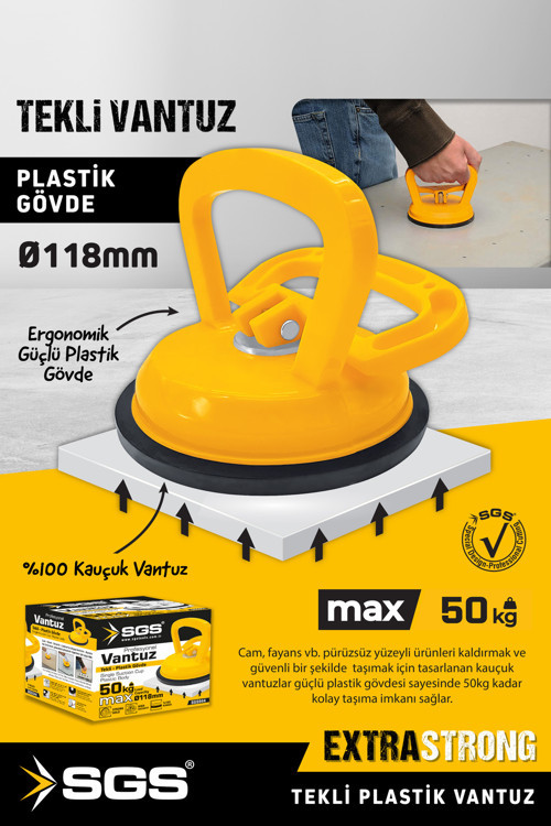 944 50 Kg Tekli Vantuz Cam Granit Seramik Laminat Ahşap Ayna Taşıma Vantuzu
