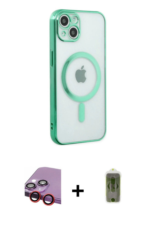 ieg™ iPhone 14 Plus Kılıf Doruk Minimal - Siyah Joko Magic 5D Hayalet Cam + Kırmızı Raze Metal Kamer