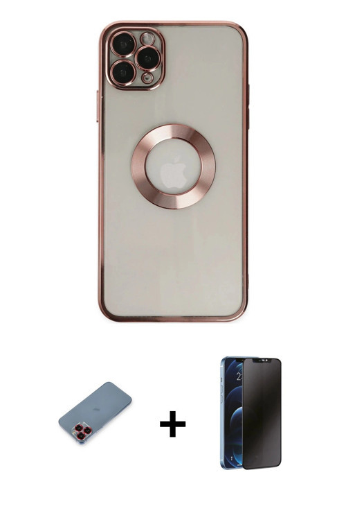 ieg™ iPhone 11 Pro Kılıf Pusula Form - Siyah 3D Antistatik Hayalet Cam Ekran Koruyucu + Kırmızı Meta