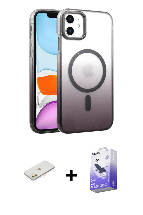 ieg™ iPhone 12 Kılıf Ahenk Doku Özel Seri - Siyah Bilvis 5in1 5D Magic Hayalet Cam Ekran Koruyucu +