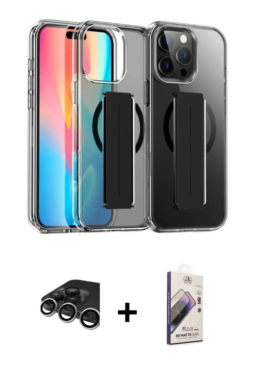 ieg™ iPhone 15 Pro Max Kılıf Nova Işık Koleksiyonu - Siyah Bilvis 3D Mat Cam Ekran Koruyucu + Gümüş