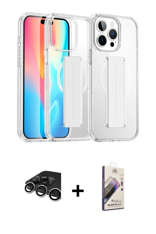 ieg™ iPhone 15 Pro Max Kılıf Nova Işık Koleksiyonu - Siyah Bilvis 3D Mat Cam Ekran Koruyucu + Gümüş
