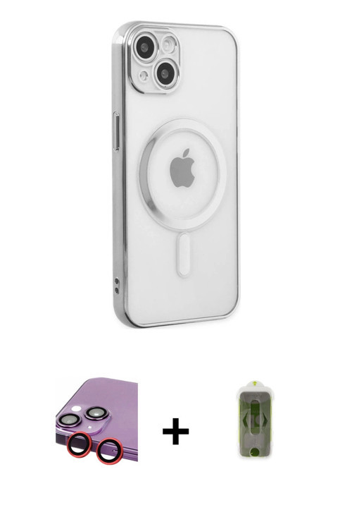 ieg™ iPhone 14 Plus Kılıf Doruk Minimal - Siyah Joko Magic 5D Hayalet Cam + Kırmızı Raze Metal Kamer