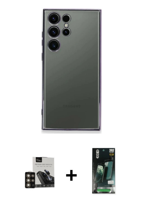ieg™ Galaxy S23 Ultra Kılıf Vadi Minimal - Şeffaf 360 Full Body Arka Koruyucu + Gold PVD Metal Kamer