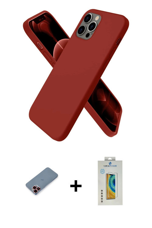 ieg™ iPhone 12 Pro Max Kılıf Kozmos Yansıma Özel Seri - Siyah Polymer Nano Ekran Koruyucu + Kırmızı