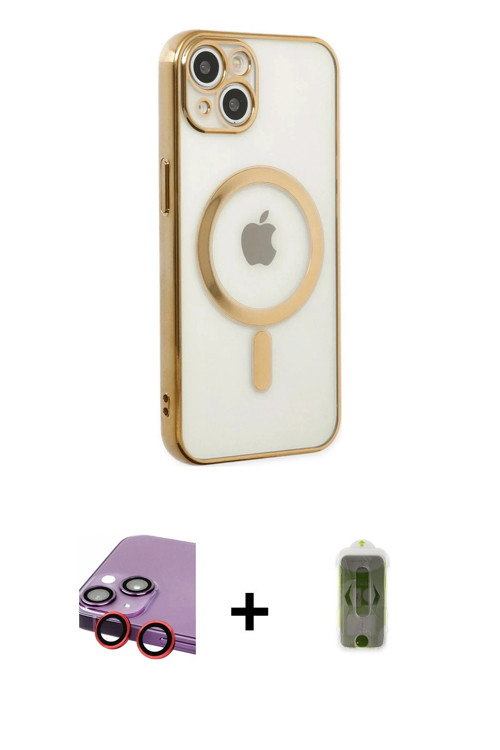 ieg™ iPhone 14 Plus Kılıf Doruk Minimal - Siyah Joko Magic 5D Hayalet Cam + Kırmızı Raze Metal Kamer