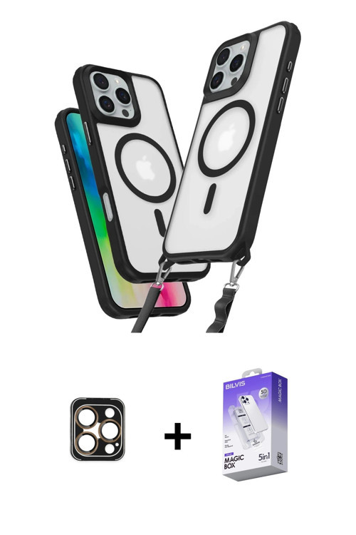 ieg™ iPhone 16 Pro Max Kılıf Atlas Doku Koleksiyonu - Siyah Bilvis 5in1 3D Magic Cam Ekran Koruyucu
