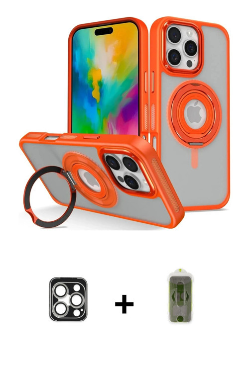 ieg™ iPhone 16 Pro Max Kılıf Nova Minimal Serisi - Siyah Joko Magic 5D Hayalet Cam + Gümüş PVD Metal