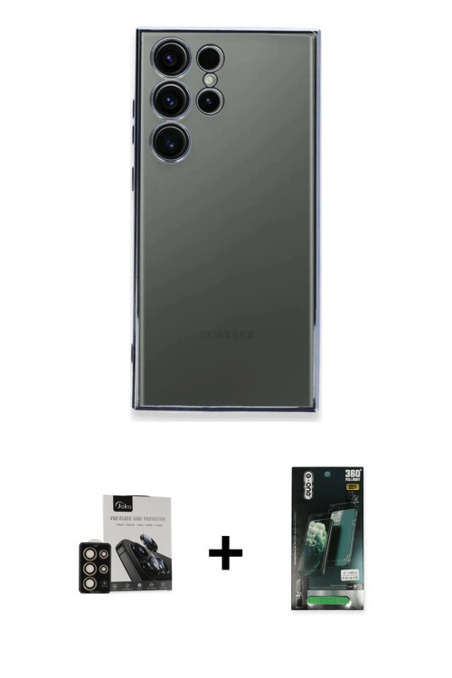 ieg™ Galaxy S23 Ultra Kılıf Vadi Minimal - Şeffaf 360 Full Body Arka Koruyucu + Gold PVD Metal Kamer