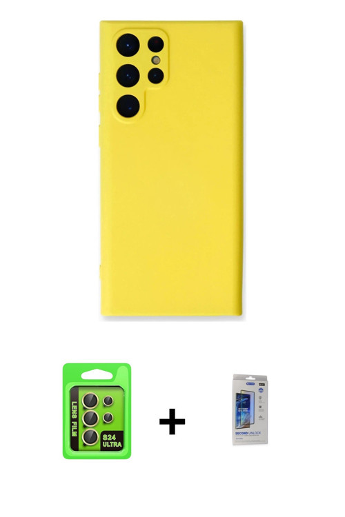 ieg™ Galaxy S24 Ultra Kılıf Ahenk Serisi - Siyah Durable Full Glue Curved Hayalet Cam + Sarı Raze Me