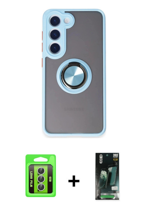 ieg™ Galaxy S23 Kılıf Yörünge Çizgi - Şeffaf 360 Full Body Arka Koruyucu + Gümüş Raze Metal Kamera L