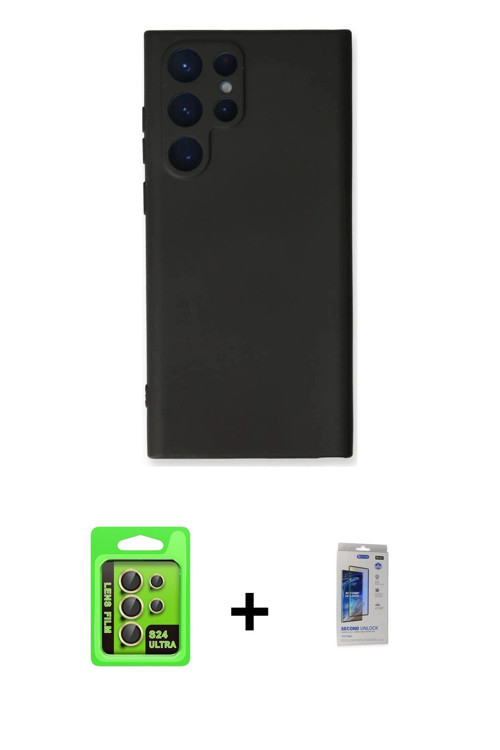 ieg™ Galaxy S24 Ultra Kılıf Ahenk Serisi - Siyah Durable Full Glue Curved Hayalet Cam + Sarı Raze Me