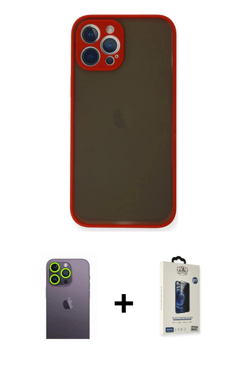 ieg™ iPhone 12 Pro Max Kılıf Ahenk Çizgi Serisi - Siyah Bilvis Hayalet Cam Ekran Koruyucu + Yeşil Ne