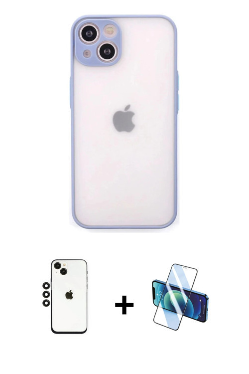 ieg™ iPhone 14 Kılıf Ahenk Çizgi Serisi - Siyah 3D Antistatik Cam Ekran Koruyucu + Siyah Shine Kamer