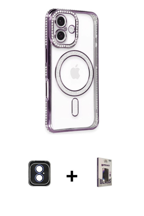 ieg™ iPhone 16 Kılıf Zirve Doku Prime - Siyah Bilvis Hayalet Cam Ekran Koruyucu + Mavi PVD Metal Kam