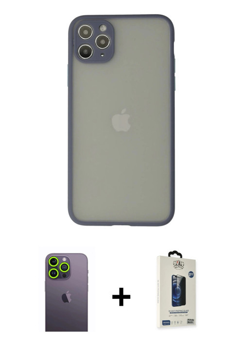 ieg™ iPhone 12 Pro Max Kılıf Ahenk Çizgi Serisi - Siyah Bilvis Hayalet Cam Ekran Koruyucu + Yeşil Ne