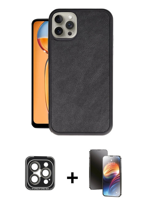 ieg™ iPhone 15 Pro Max Kılıf Kıvılcım Işık Serisi - Siyah 3D Antistatik Mat Seramik Nano Ekran Koruy