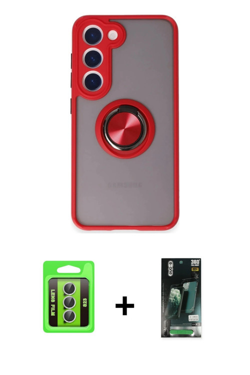 ieg™ Galaxy S23 Kılıf Yörünge Çizgi - Şeffaf 360 Full Body Arka Koruyucu + Gümüş Raze Metal Kamera L