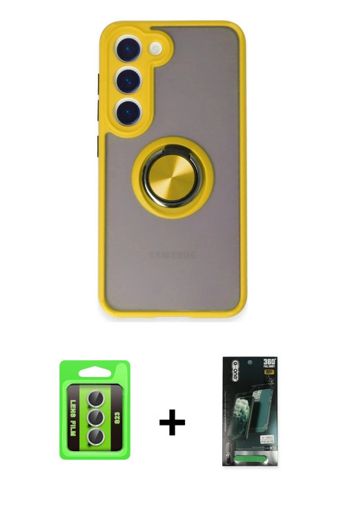 ieg™ Galaxy S23 Kılıf Yörünge Çizgi - Şeffaf 360 Full Body Arka Koruyucu + Gümüş Raze Metal Kamera L