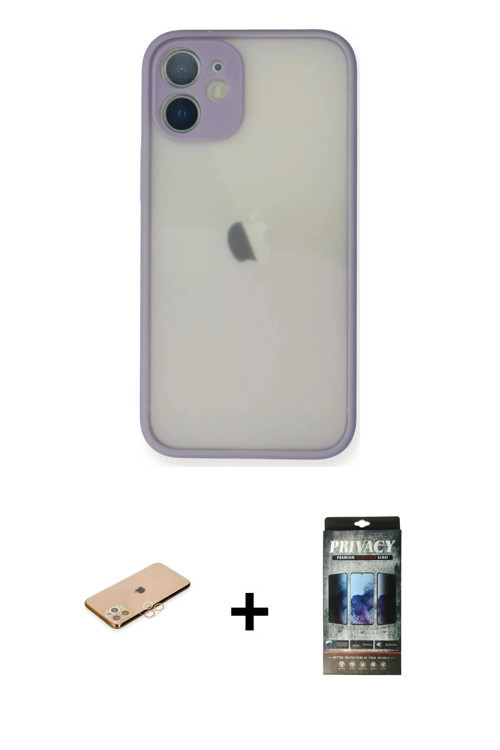 ieg™ iPhone 11 Pro Max Kılıf Ahenk Çizgi Serisi - Siyah 34D Hayalet Izgaralı Cam + Turuncu Renkli Ka