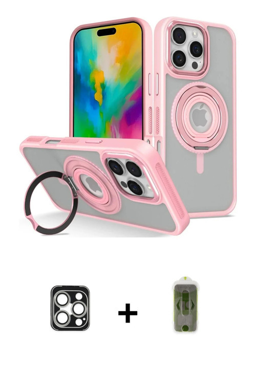 ieg™ iPhone 16 Pro Max Kılıf Nova Minimal Serisi - Siyah Joko Magic 5D Hayalet Cam + Gümüş PVD Metal