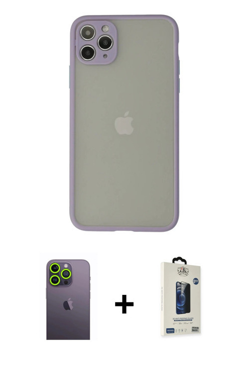 ieg™ iPhone 12 Pro Max Kılıf Ahenk Çizgi Serisi - Siyah Bilvis Hayalet Cam Ekran Koruyucu + Yeşil Ne