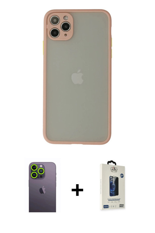 ieg™ iPhone 12 Pro Max Kılıf Ahenk Çizgi Serisi - Siyah Bilvis Hayalet Cam Ekran Koruyucu + Yeşil Ne