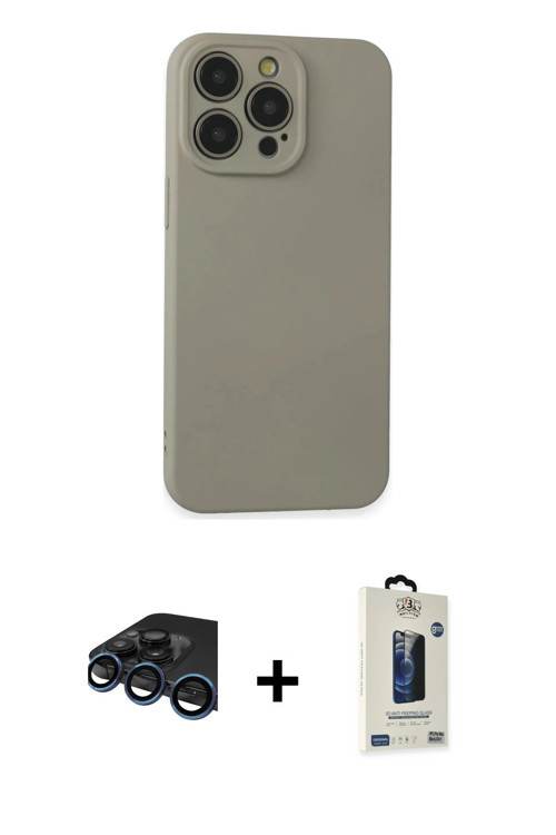 ieg™ iPhone 15 Pro Max Kılıf Ahenk Serisi - Siyah Bilvis Hayalet Cam Ekran Koruyucu + Lacivert Raze