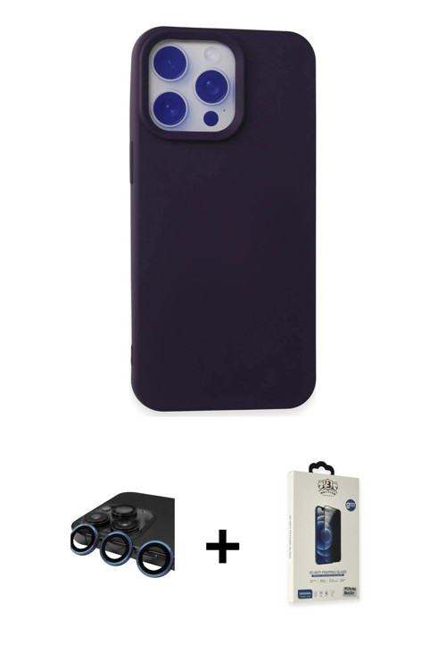 ieg™ iPhone 15 Pro Max Kılıf Ahenk Serisi - Siyah Bilvis Hayalet Cam Ekran Koruyucu + Lacivert Raze