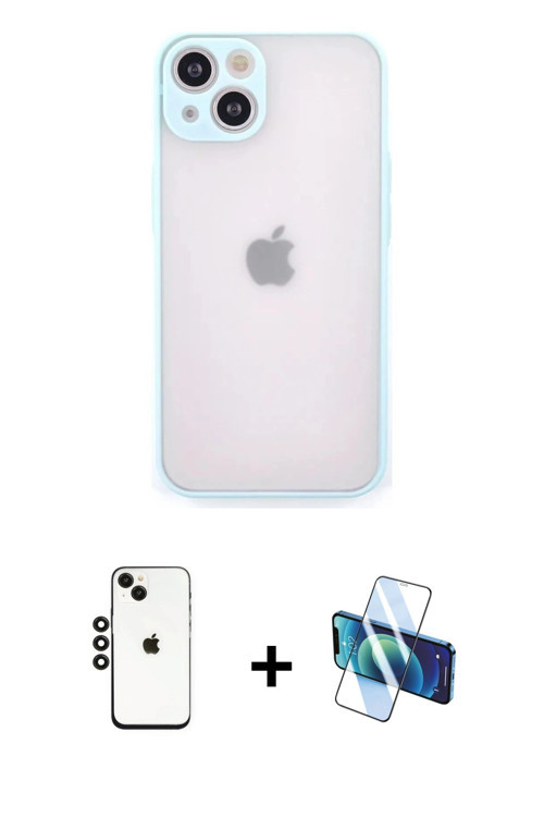 ieg™ iPhone 14 Kılıf Ahenk Çizgi Serisi - Siyah 3D Antistatik Cam Ekran Koruyucu + Siyah Shine Kamer