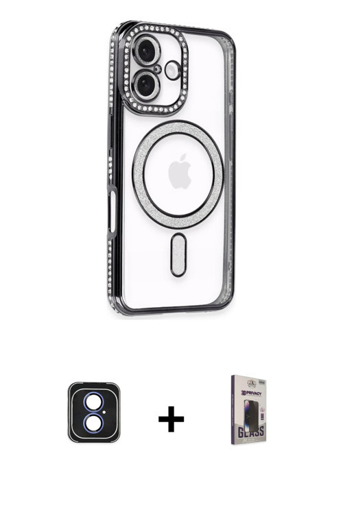 ieg™ iPhone 16 Kılıf Zirve Doku Prime - Siyah Bilvis Hayalet Cam Ekran Koruyucu + Mavi PVD Metal Kam