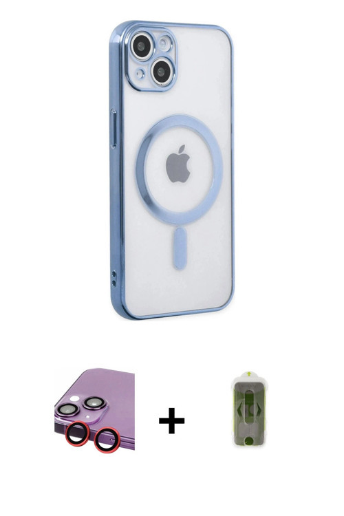 ieg™ iPhone 14 Plus Kılıf Doruk Minimal - Siyah Joko Magic 5D Hayalet Cam + Kırmızı Raze Metal Kamer