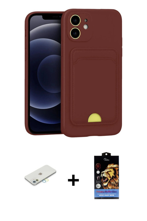 ieg™ iPhone 11 Kılıf Vadi Çizgi Prime - Siyah Buffer Hayalet Cam Ekran Koruyucu + Sarı Renkli Kamera