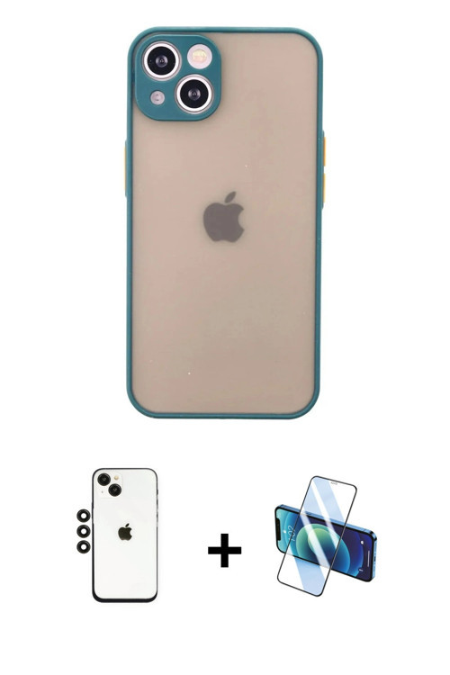 ieg™ iPhone 14 Kılıf Ahenk Çizgi Serisi - Siyah 3D Antistatik Cam Ekran Koruyucu + Siyah Shine Kamer