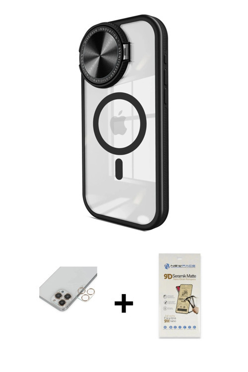 ieg™ iPhone 14 Pro Max Kılıf Kıvılcım Modern Koleksiyonu - Siyah Mat Seramik Nano Ekran Koruyucu + G