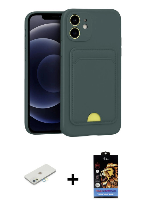 ieg™ iPhone 11 Kılıf Vadi Çizgi Prime - Siyah Buffer Hayalet Cam Ekran Koruyucu + Sarı Renkli Kamera