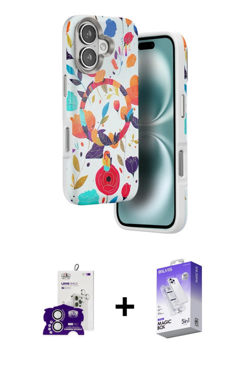 ieg™ iPhone 16 Kılıf Siluet Doku - Siyah Bilvis 5in1 3D Magic Cam Ekran Koruyucu + Gümüş Bilvis Tita