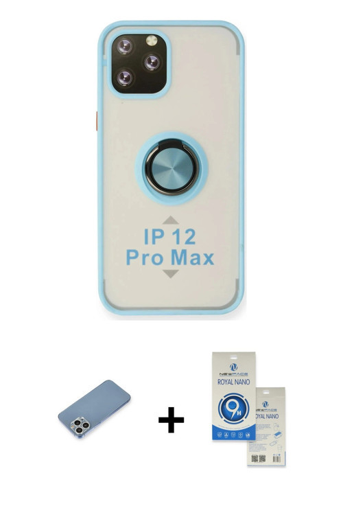ieg™ iPhone 12 Pro Max Kılıf Yörünge Çizgi - Şeffaf Royal Nano Ekran Koruyucu + Gümüş Shine Kamera L