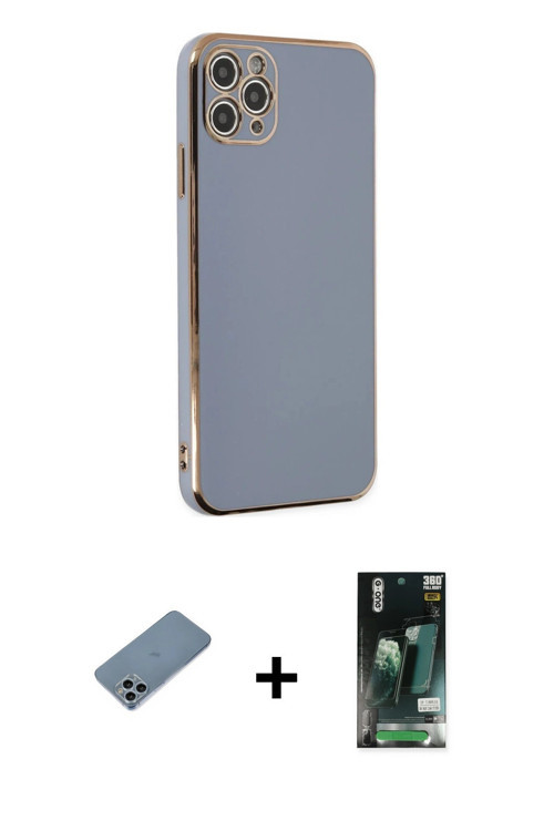 ieg™ iPhone 11 Pro Max Kılıf Yankı Serisi - Siyah 360 Mat Full Body Arka Koruyucu + Sierra Blue Shin