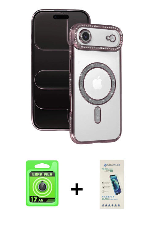 ieg™ iPhone 17 Air Kılıf Zirve Doku Prime - Şeffaf Pasifik Cam Ekran Koruyucu + Mavi Raze Metal Kame