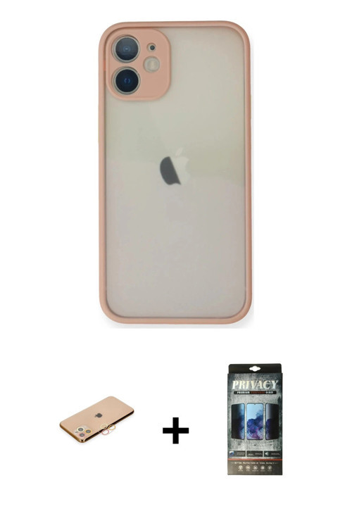 ieg™ iPhone 11 Pro Max Kılıf Ahenk Çizgi Serisi - Siyah 34D Hayalet Izgaralı Cam + Turuncu Renkli Ka