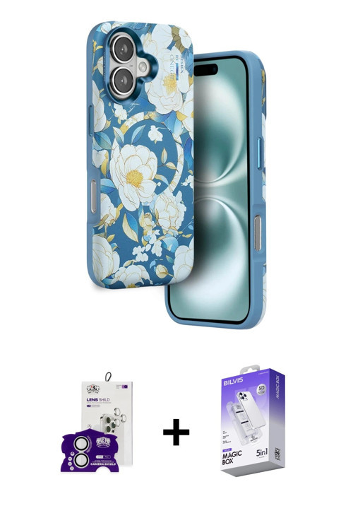 ieg™ iPhone 16 Kılıf Siluet Doku - Siyah Bilvis 5in1 3D Magic Cam Ekran Koruyucu + Gümüş Bilvis Tita