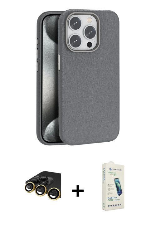 ieg™ iPhone 14 Pro Max Kılıf Zirve Modern Prime - Şeffaf Pasifik Cam Ekran Koruyucu + Gold Raze Meta